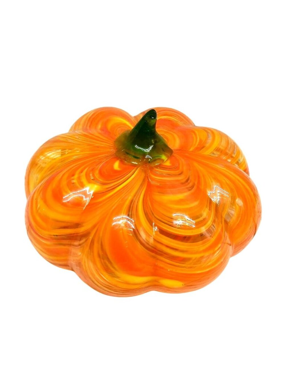 Art Glass Pumpkin Hand blown swirled Autumn Fall Halloween Thanksgiving decor 6"
